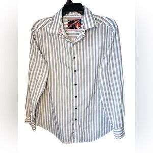 Robert Graham Jarred Striped Sport Car White Classic Fit Button Up Shirt Sz 1XL
